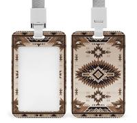 Native American Sliding Id Badge Holder with Clear Window Vertical Card Protector Detachable Lanyard Hard Plastic Waterproof Cards Holder for Nurse Teacher Passes