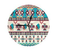 Native American Southwestern Navajo Art14 Native American Southwestern Navajo Art 10in Round Wall Clock Non-Ticking Battery Silent Clock Modern Style Decorative for Living Room, Kitchen, Home,Bathroom