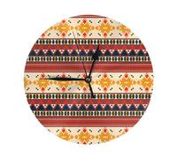 Native American Southwestern Navajo Art23 Native American Southwestern Navajo Art 10in Round PVC Wall Clock Non-Ticking Battery Silent Clock Modern Style Decorative for Living Room, Kitchen, Home,Bath