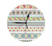 Native American Southwestern Navajo Art5 Native American Southwestern Navajo Art 10in Round PVC Wall Clock Non-Ticking Battery Silent Clock Modern Style Decorative for Living Room, Kitchen, Home,Bathr