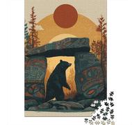 Native American Stone Gate with Bear Jigsaw Puzzles Puzzles for Adults Kids. 1000 Pieces Whimsical Challenge Toy Educational Game Home Decoration for Adults& Kids Age 14 Years Up 38x26cm/1000pcs