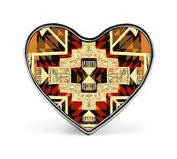 Native American Style Ethnic Tribal Pattern Heart Brooch Pin, Unisex Smooth Surface Lapel Tie Pin, Lightweight Badge Jewelry Crafts Decor for Costume Accessory Men Women