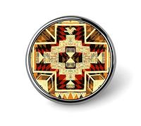Native American Style Ethnic Tribal Pattern Round Brooch Pin, Unisex Smooth Surface Lapel Tie Pin, Lightweight Badge Jewelry Crafts Decor for Costume Accessory Men Women