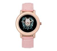 Native American-Style Wolves Spirit Women's Wrist Watch Fashion Wristwatches with Pink Strap Gifts for Women Mother Wife Birthday