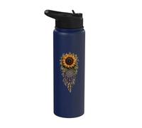 Native American Sunflower Feather Indigenous Tribal Art Stainless Steel Insulated Water Bottle