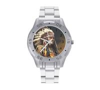 Native American The Old Chief Watches for Men Business Dress Watch Analog Quartz Wristwatch Stainless Steel Band