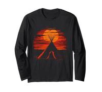 Native American Tipi Tent Indian Tribe Landscape Sunset Long Sleeve T-Shirt