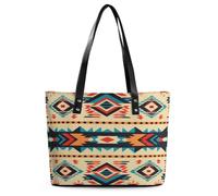 Native American Tote Bag Large Soft Leather Purse with Zipper Lightweight Ladies Shoulder Handbag