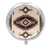 Native American Travel Pill Box Case 3 Compartment Cute Pill Organizer Metal Pill Holder with Mirror Small Medicine Organizer Daily Pill Container for Purse Pocket Portable Meds Box