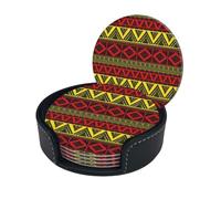Native American Tribal Aztec Southwestern Pattern Microfiber Pu Leather Coaster Set of 6 for Drinks with Holder, Cups Place Mats for Home Decor,Round Mat Pad for Cups Mugs