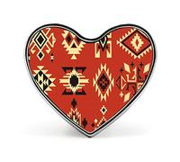 Native American Tribal Ethnic Elements Vector Pattern on Red Board Heart Brooch Pin, Unisex Smooth Surface Lapel Tie Pin, Lightweight Badge Jewelry Crafts Decor for Costume Accessory Men Women