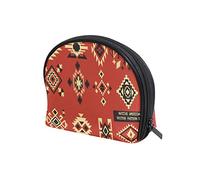 Native American Tribal Ethnic Elements Vector Pattern on Red Board Women's Shell Shape Cosmetic Makeup Bag, With Zipper Travel Toiletry Bag, Colorful Storage Bag for Lady Girl 8 x 2.5 x 5.5 inch