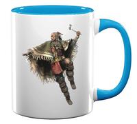 Native American Tribal Warrior with Tomahawk Ceramic Tea Coffee Mug Light Blue