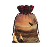 Native American Tribes Christmas New Year Candy Gift Bags S Size Drawstring Bags for Kids Xmas Holiday Xmas Eve Presents