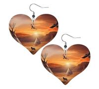Native American Tribes Heart Earrings Faux Leather Double Sided Drop Dangle Earrings Fashion Lightweight Jewelry Gifts For Women'S Ear Accessories