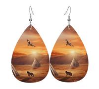 Native American Tribes Leather Earrings Dangle Drop for Women Lightweight Teardrop Earrings Pendant Christmas Birthday Gift Fashion Jewelry Outfits Accessories