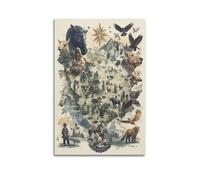Native American Tribes Map of North America，American History Black And White Art Retro Poster Poster Canvas Wall Art Decor Living Room Modern Family Bedroom 12x18inch(30x45cm) Unframe-style