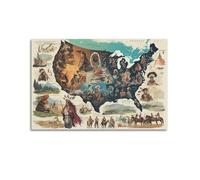 Native American Tribes Map of North America，American History Black And White Art Retro Poster Poster Canvas Wall Art Decor Living Room Modern Family Bedroom 12x18inch(30x45cm) Unframe-style