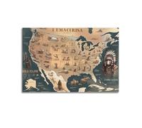 Native American Tribes Map of North America，American History Black And White Art Retro Poster Poster Canvas Wall Art Decor Living Room Modern Family Bedroom 16x24inch(40x60cm) Unframe-style