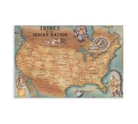 Native American Tribes Map of North America，American History Retro Canvas Poster Wall Art Decor Print Picture Paintings for Living Room Bedroom Decoration 12x18inch(30x45cm)