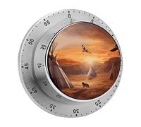Native American Tribes Mechanical Kitchen Timer 60 Minute Wind Up Countdown Clock with Magnetic Back Loud Alarm Stainless Steel Manual Timer for Cooking Baking Classroom Home Gym