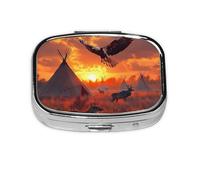 Native American Tribes Mini Pill Box Metal Travel Medicine Organizer with 2 Compartments Pocket-Sized Pill Container