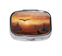 Native American Tribes Pattern Pill Case Pill Box Travel Pill Organizer Small Square Medicine Box for Purse & Pocket Gifts