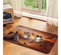 Native American Tribes Pet Feeding Mat Absorbent Pu Leather Dog Cat Food Mats Contain Spills Protects Floors, Anti-Slip Rubber Backing Dog Bowl Mats Easy Clean Pet Placemats 40x60cm