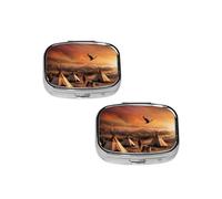 Native American Tribes Pill Box 2 Compartment Medicine Pill Case,Travel Pill Organizer, Small Metal Pill Case Portable Pill Box, Perfects Gift for Anyone in Need
