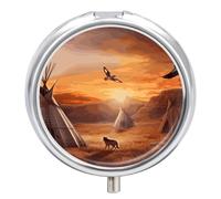 Native American Tribes Pill Box 3 Compartment Travel Pill Organizer with Small Mirror Portable Pillcase for Pocket & Purse Cute Round Medicine Case Weekly Medicine Container