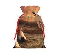 (Native American Tribes) Print Christmas New Year Candy Gift Bag, Red Xmas Ribbon Drawstring Bags for Kids Xmas Holiday Eve Presents S Size