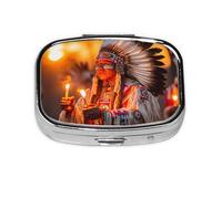 Native American Tribes Print Pill Box, 2 Large Compartmensts to Moistureproof Portable Pill Box Organiser for Travel