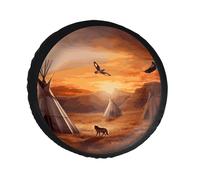 Native American Tribes Spare Tire Cover PVC Leather Spare Wheel Cover Dustproof Waterproof Jeep Tire Cover for 34inch Camper, RV Trailer, Truck, SUV Fit Diameter 28-34 Inch