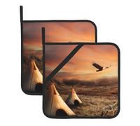 Native American Tribes Square Pot Holders (Set of 2), Kitchen Heat Resistant Pot Holders Sets, Oven Mitts, for BBQ Cooking Baking