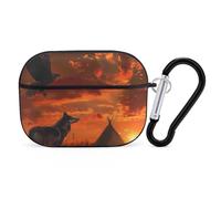 Native American Tribes Sunset Eagle Wolf Earphone Case PC Bluetooth Earbud Case Headphone Cases Compatible with Airpods Pro Black-style