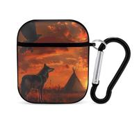 Native American Tribes Sunset Eagle Wolf Earphone Case PC Bluetooth Headphone Case Compatible with Airpods 1/Airpods 2 Black-style