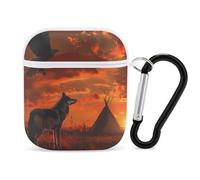 Native American Tribes Sunset Eagle Wolf Earphone Case PC Bluetooth Headphone Case Compatible with Airpods 1/Airpods 2 White-style