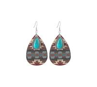 Native American Turquoise Dangle Drop Earrings Western Bohemian Natural Stone Wooden Hook Earrings Vintage Turquoise Aztec Earrings Western Earrings Wood Carving Earring Holiday Jewelry for Women, L