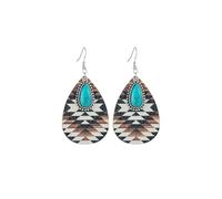 Native American Turquoise Dangle Drop Earrings Western Bohemian Natural Stone Wooden Hook Earrings Vintage Turquoise Aztec Earrings Western Earrings Wood Carving Earring Holiday Jewelry for Women, L