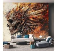Native American Wallpaper Orange, Southwestern Tribal Indian Wall Paper for Bedrooms, Home Decor Photo Wallpaper for Living Room 280x200 Non-Woven Wall Mural W&7