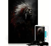 Native American Warrior Portrait 1000 Piece Jigsaw Puzzles for Adults Jigsaw Brain Skill Warm Time Exact Edge (38x52cm)
