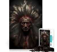 Native American Warrior Portrait 1000 Pieces Jigsaw Puzzles for Teenagers Wise Think Toy Calm Fun Clear Cut Art Collectible (50x75cm)