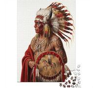 Native American Warrior with Shield 1000-Piece Puzzle for Adults, 52x38cm/1000pcs; White Cardboard for Simple Sorting; for An Enjoyable Break at The Table