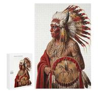 Native American Warrior with Shield: New Year Party Activity, 1000 PCS Wooden Picture Puzzle for Grown-Ups, for Mindful Indoor Entertainment