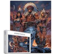 Native American Warriors 1000 Piece Jigsaw Puzzles for Adults Comic Style Art Jigsaw Puzzle Colorful DIY Puzzles for Home Decoration Gifts Family Puzzle Perfect for Game Nights 50×70cm