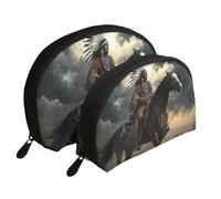 Native American Warriors On Horseback Printed Makeup Bags 2-Piece Portable Shell Travel Toiletry Bag