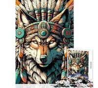 Native American Wolf in Headdress Jigsaw for Adults1000 Pieces Strengthen Mind Clarity And Sharpness Calm Serene Leisure Activity (38x52cm)