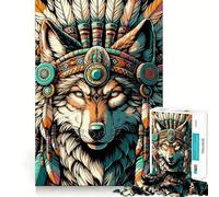 Native American Wolf in Headdress Jigsaw Puzzles for Adults 1000 Pieces Logic Sense Toy Relaxing Fun Smooth Edge (38x52cm)