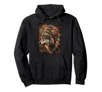 Native American Wolf Indian Chief Feather Headdress Pullover Hoodie