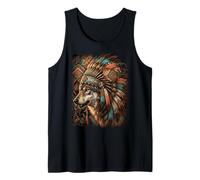 Native American Wolf Indian Chief Feather Headdress Tank Top
